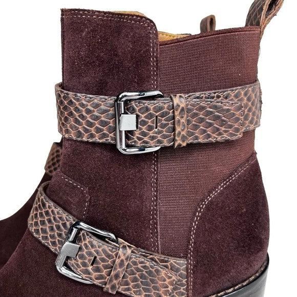 Donald J. Pliner NWOT Dahlin Suede Embossed Ankle Boots in Espresso Size 6.5 - Picture 5 of 11